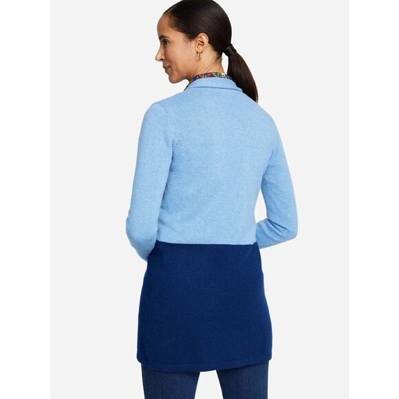 J. McLaughlin Sherrin Cashmere Blue Color Block Open Front Drape Cardigan Small - Picture 3 of 7